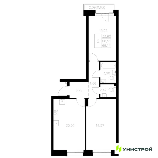 Планировка 2-комн. квартира, 69.14 м² ЖК «Statum» Планировка 2-комн. квартира, 69.14 м² ЖК «Statum»