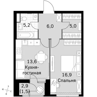 Квартира 1-комн. квартира, 46.2 м² ЖК «Sky Garden» Фото 1 Квартира 1-комн. квартира, 46.2 м² ЖК «Sky Garden» Фото 1