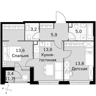 Квартира 3-комн. квартира, 54.7 м² ЖК «Sky Garden» Фото 1 Квартира 3-комн. квартира, 54.7 м² ЖК «Sky Garden» Фото 1