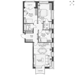 Квартира 4-комн. квартира, 95 м² ЖК «Фордевинд» Фото 1 Квартира 4-комн. квартира, 95 м² ЖК «Фордевинд» Фото 1