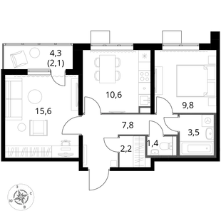 Квартира 2-комн. квартира, 53 м² ЖК «1-й Южный» Фото 1 Квартира 2-комн. квартира, 53 м² ЖК «1-й Южный» Фото 1
