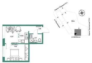 Планировка 2-комн. квартира, 30.36 м² ЖК «Страна Прибрежная»