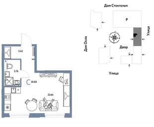 Планировка Студия, 30.83 м² ЖК «Европейский берег 2.0»