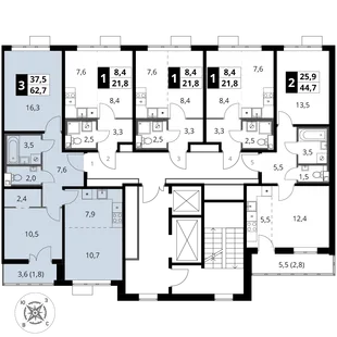 Квартира 3-комн. квартира, 62.7 м² ЖК «1-й Шереметьевский» Фото 2 Квартира 3-комн. квартира, 62.7 м² ЖК «1-й Шереметьевский» Фото 2