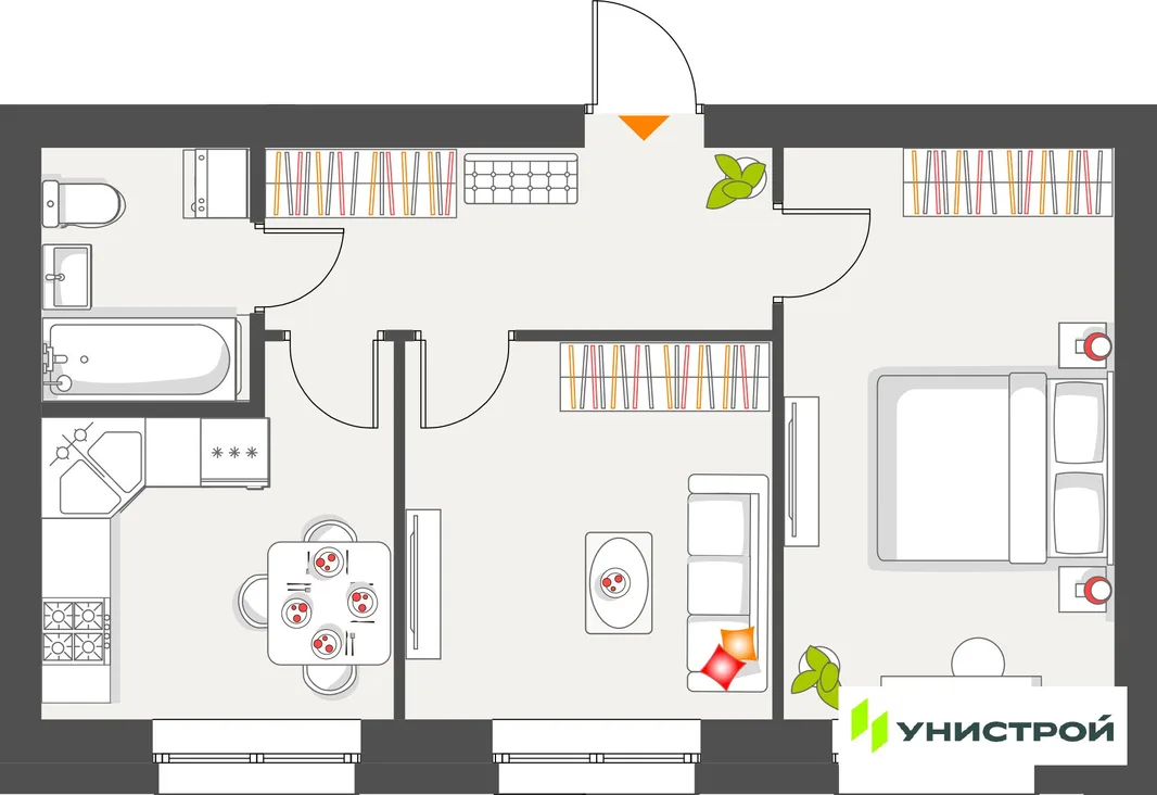 Планировка 2-комн. квартира, 45.13 м² ЖК «Атмосфера»