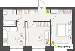 Планировка 2-комн. квартира, 45.13 м² ЖК «Атмосфера»