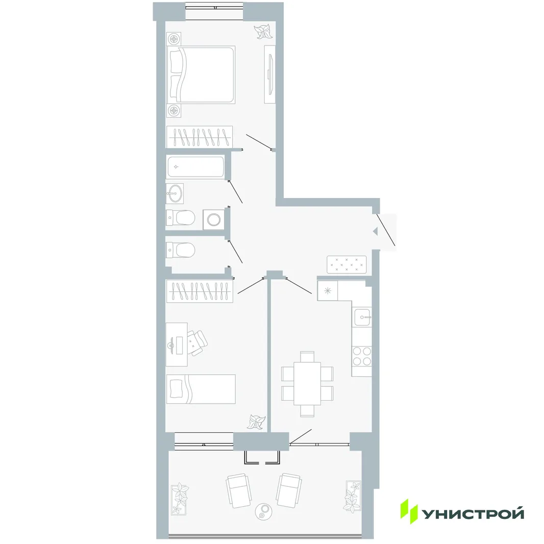 Планировка 2-комн. квартира, 57.12 м² ЖК «Причал»
