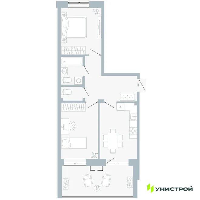 Планировка 2-комн. квартира, 57.12 м² ЖК «Причал» Планировка 2-комн. квартира, 57.12 м² ЖК «Причал»