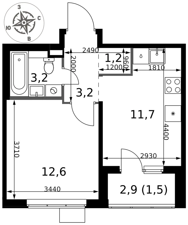 Планировка 1-комн. квартира, 33.4 м² ЖК «1-й Химкинский» Планировка 1-комн. квартира, 33.4 м² ЖК «1-й Химкинский»