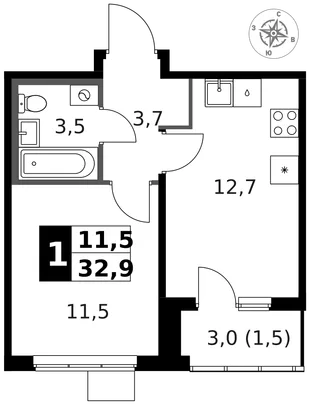 Квартира 1-комн. квартира, 33.5 м² ЖК «1-й Ясеневский» Фото 1 Квартира 1-комн. квартира, 33.5 м² ЖК «1-й Ясеневский» Фото 1
