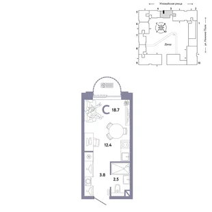 Планировка Студия, 18.7 м² ЖК «Страна.Заречная»