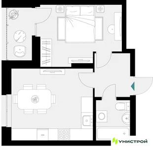 Планировка 1-комн. квартира, 40.04 м² ЖК «Уникум на Амирхана»
