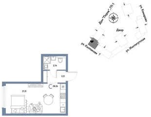 Планировка Студия, 28.26 м² ЖК «Страна.Парковая»