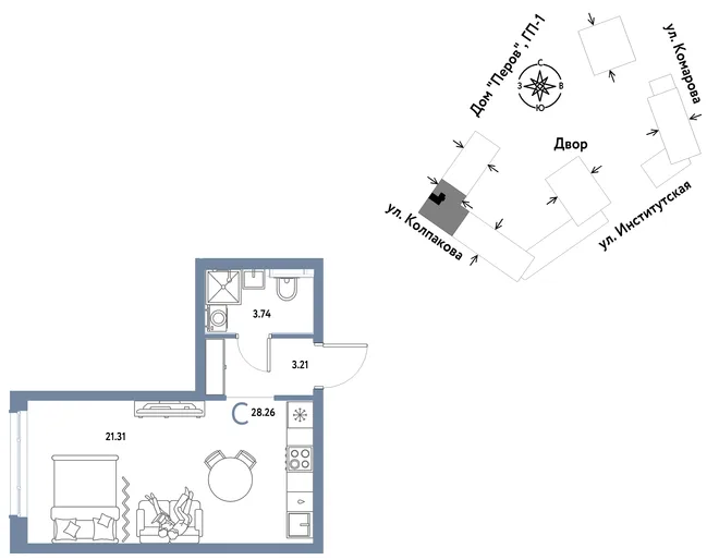 Планировка Студия, 28.26 м² ЖК «Страна.Парковая» Планировка Студия, 28.26 м² ЖК «Страна.Парковая»