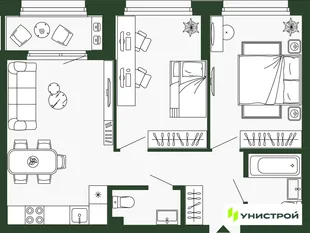 Планировка 2-комн. квартира, 59.1 м² ЖК «Парковый квартал 2.0»