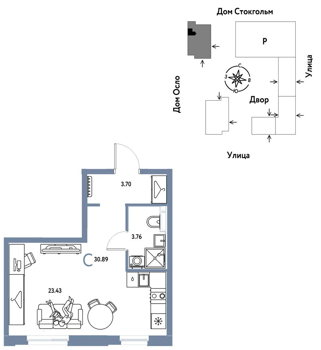 Планировка Студия, 30.89 м² ЖК «Европейский берег 2.0»