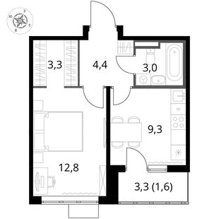 Квартира 1-комн. квартира, 34.4 м² ЖК «1-й Донской» Фото 1 Квартира 1-комн. квартира, 34.4 м² ЖК «1-й Донской» Фото 1