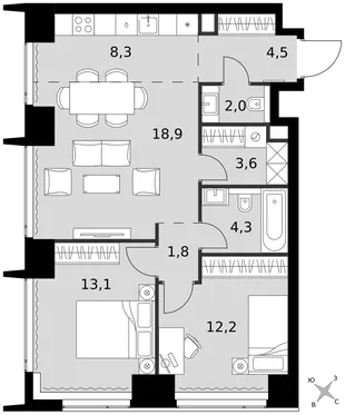 Квартира 3-комн. квартира, 68.7 м² ЖК «Amber Сity» Фото 1
