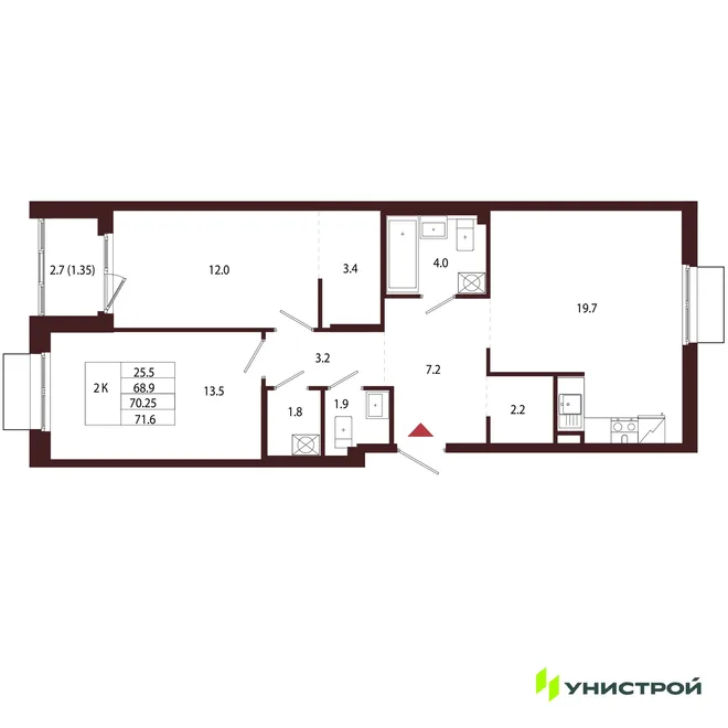 Планировка 2-комн. квартира, 70.25 м² ЖК «Лисино» Планировка 2-комн. квартира, 70.25 м² ЖК «Лисино»