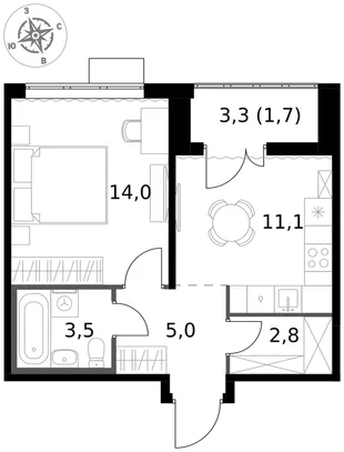 Квартира 1-комн. квартира, 38.1 м² ЖК «1-й Южный» Фото 1 Квартира 1-комн. квартира, 38.1 м² ЖК «1-й Южный» Фото 1