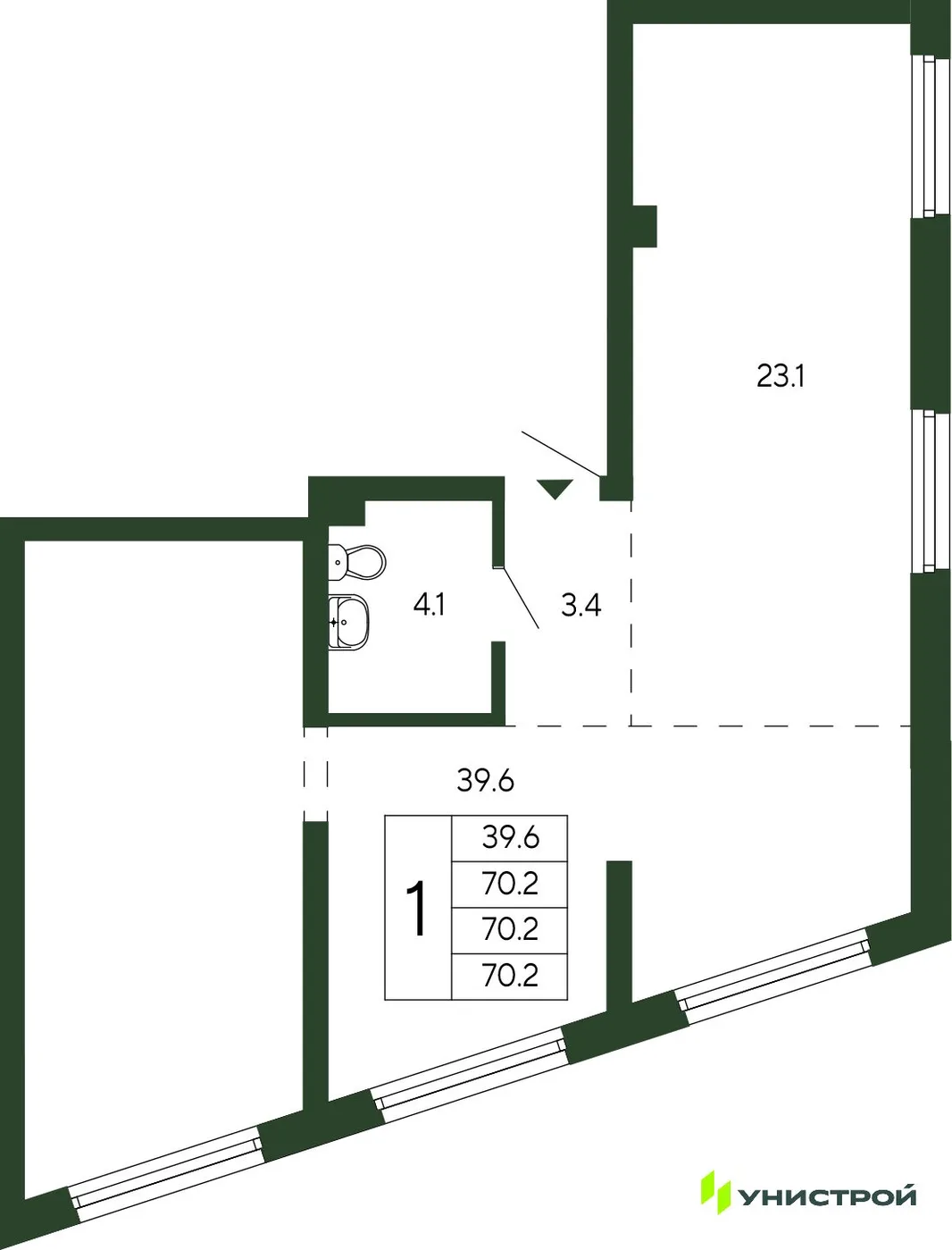 Планировка 1-комн. квартира, 70.2 м² ЖК «Парковый квартал 2.0»