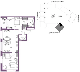 Планировка 3-комн. квартира, 74.76 м² ЖК «Страна.Парковая»