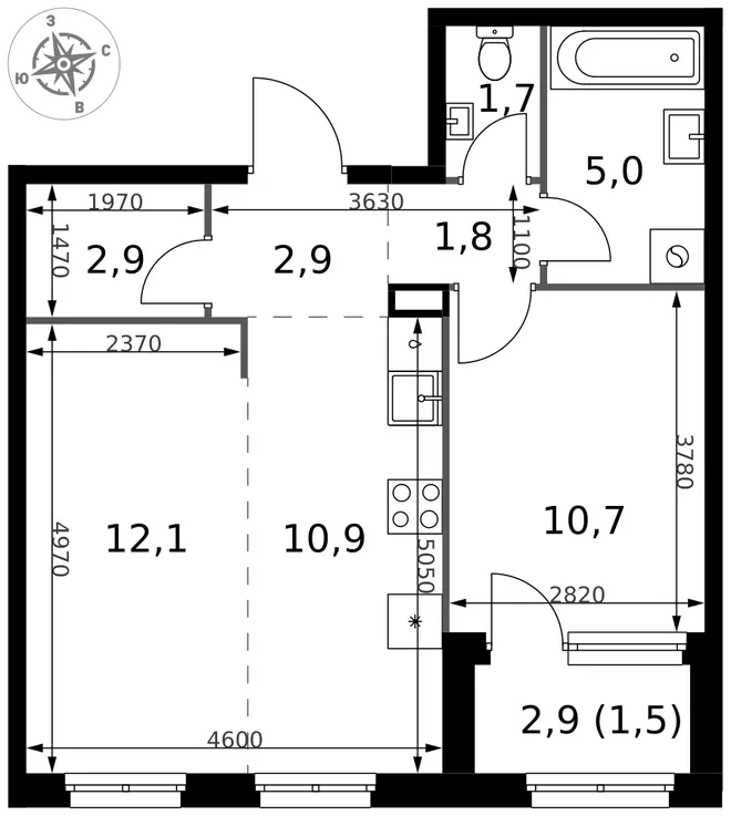 Планировка 2-комн. квартира, 49.5 м² ЖК «1-й Химкинский» Планировка 2-комн. квартира, 49.5 м² ЖК «1-й Химкинский»