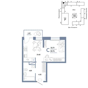 Планировка Студия, 33.71 м² ЖК «Юнион»
