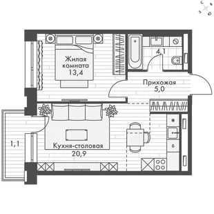 Квартира 2-комн. квартира, 44.5 м² ЖК «Философия» Фото 1 Квартира 2-комн. квартира, 44.5 м² ЖК «Философия» Фото 1