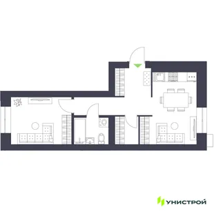 Планировка 1-комн. квартира, 41.78 м² ЖК «Царёво City»