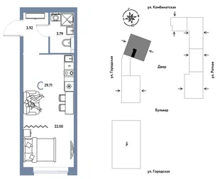 Планировка Студия, 29.71 м² ЖК «Уральский сад»