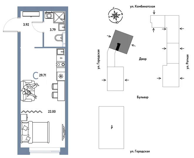 Планировка Студия, 29.71 м² ЖК «Уральский сад» Планировка Студия, 29.71 м² ЖК «Уральский сад»
