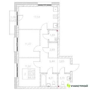 Планировка 2-комн. квартира, 66.59 м² ЖК «Statum»