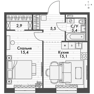 Квартира 1-комн. квартира, 42.3 м² ЖК «Фриссон» Фото 1