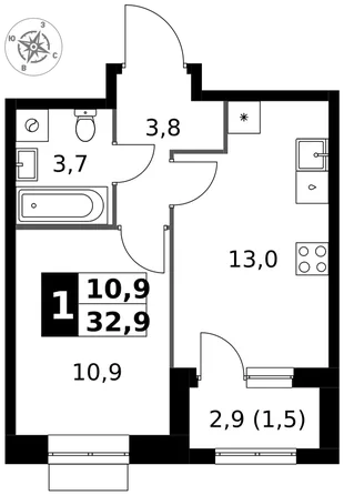 Квартира 1-комн. квартира, 32.9 м² ЖК «1-й Измайловский» Фото 1