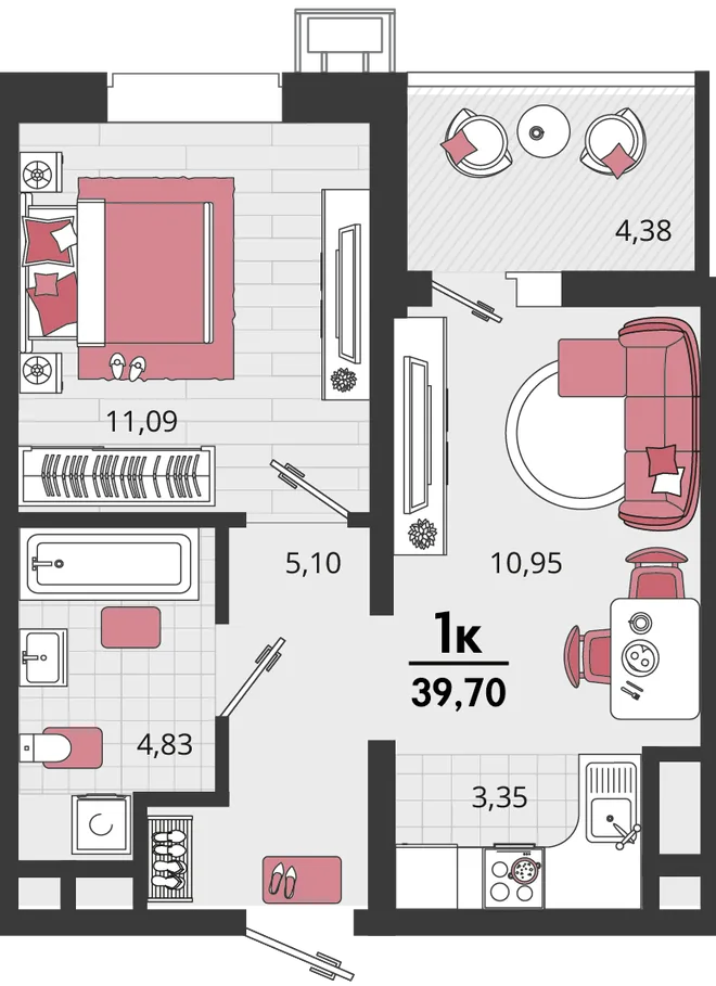 Планировка 2-комн. квартира, 39.7 м² ЖК «Родные просторы» Планировка 2-комн. квартира, 39.7 м² ЖК «Родные просторы»
