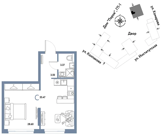 Планировка Студия, 35.47 м² ЖК «Страна.Парковая» Планировка Студия, 35.47 м² ЖК «Страна.Парковая»