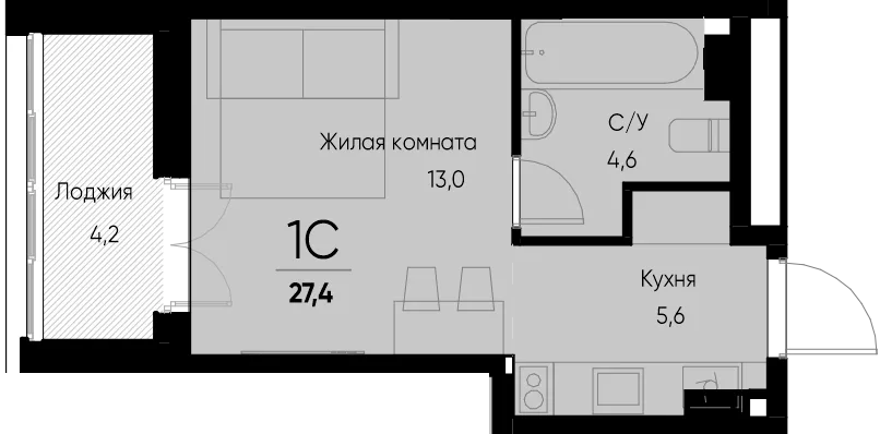 Планировка Студия, 27.5 м² ЖК «Васильевский остров»