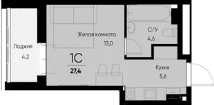 Планировка Студия, 27.5 м² ЖК «Васильевский остров»