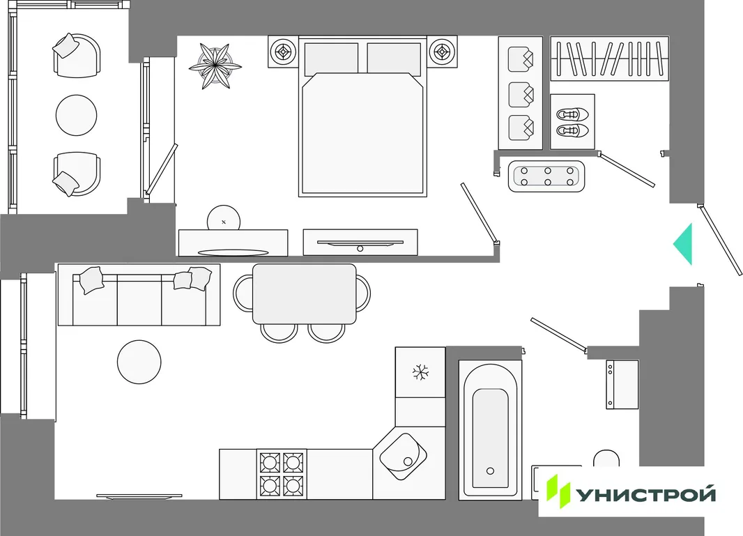 Планировка 2-комн. квартира, 38.28 м² ЖК «Лето»