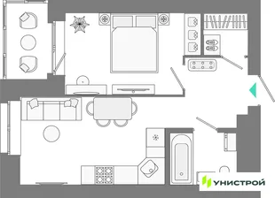 Планировка 2-комн. квартира, 38.28 м² ЖК «Лето»