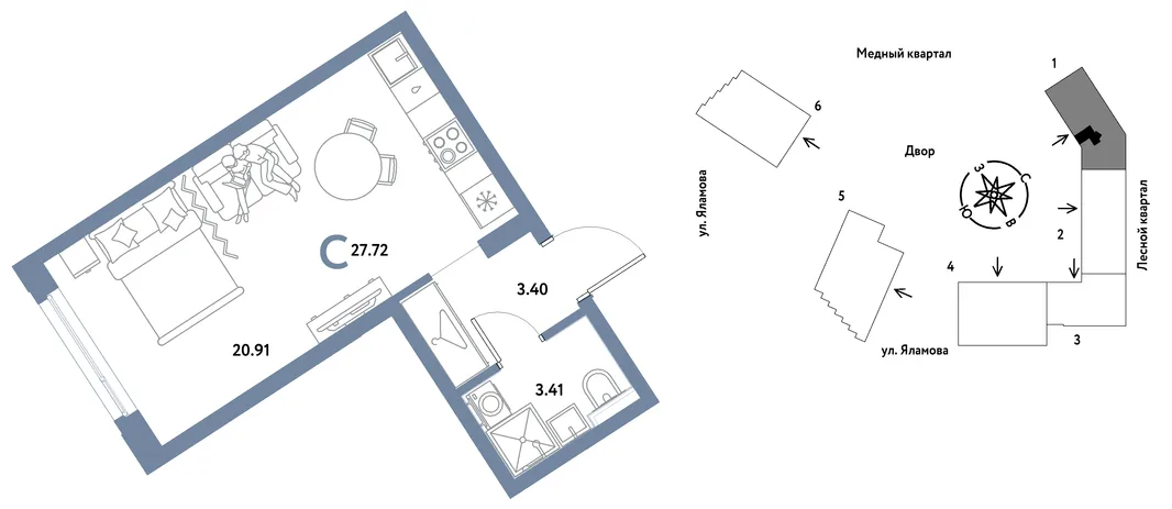 Планировка Студия, 27.72 м² ЖК «Сибирский сад»