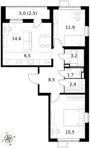 Квартира 3-комн. квартира, 67.3 м² ЖК «1-й Химкинский» Фото 1 Квартира 3-комн. квартира, 67.3 м² ЖК «1-й Химкинский» Фото 1