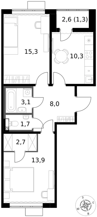 Квартира 2-комн. квартира, 56.3 м² ЖК «1-й Южный» Фото 1 Квартира 2-комн. квартира, 56.3 м² ЖК «1-й Южный» Фото 1