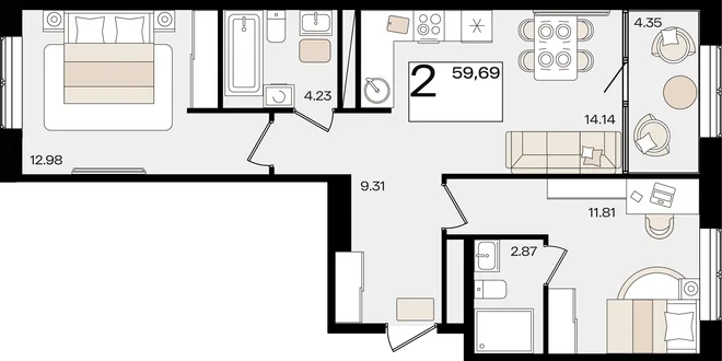Планировка 2-комн. квартира, 59.47 м² ЖК «Патрики» Планировка 2-комн. квартира, 59.47 м² ЖК «Патрики»