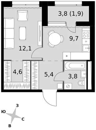 Квартира 1-комн. квартира, 37.5 м² ЖК «Sky Garden» Фото 1