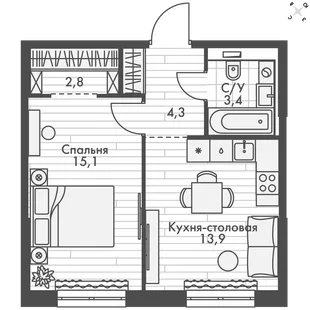 Квартира 1-комн. квартира, 39.5 м² ЖК «Фриссон» Фото 1