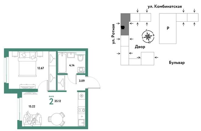 Планировка 2-комн. квартира, 34.9 м² ЖК «Уральский сад» Планировка 2-комн. квартира, 34.9 м² ЖК «Уральский сад»