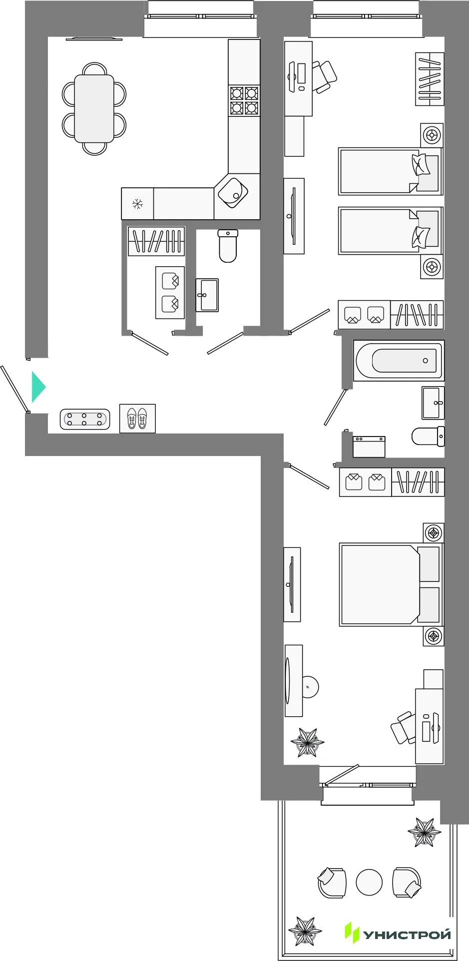 Планировка 2-комн. квартира, 70.37 м² ЖК «Лето»