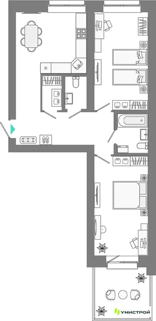 Планировка 2-комн. квартира, 70.37 м² ЖК «Лето»
